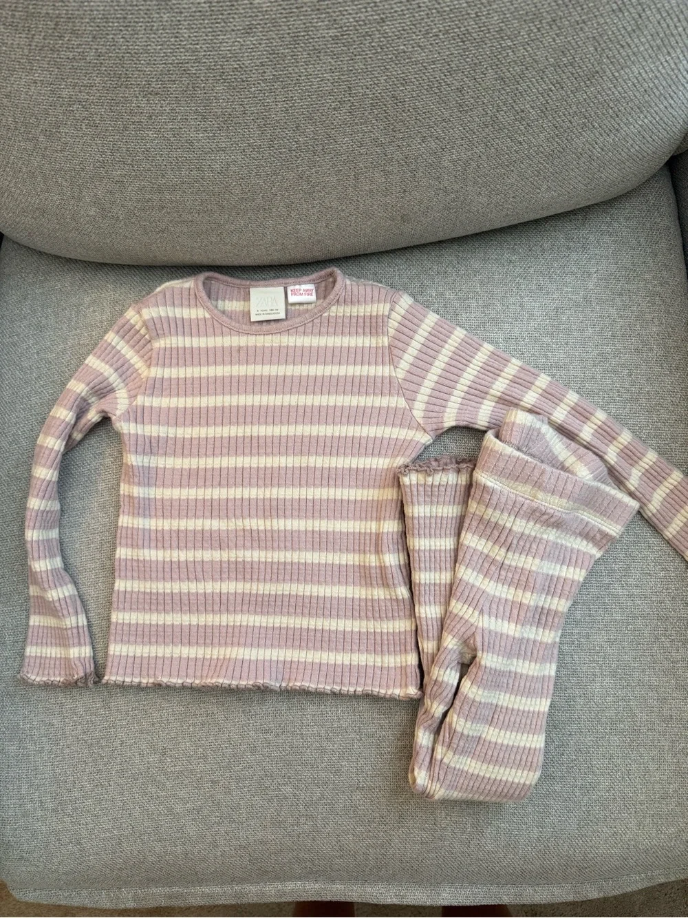 ZARA Striped Ribbed Crew Sweater in Lavender and Cream